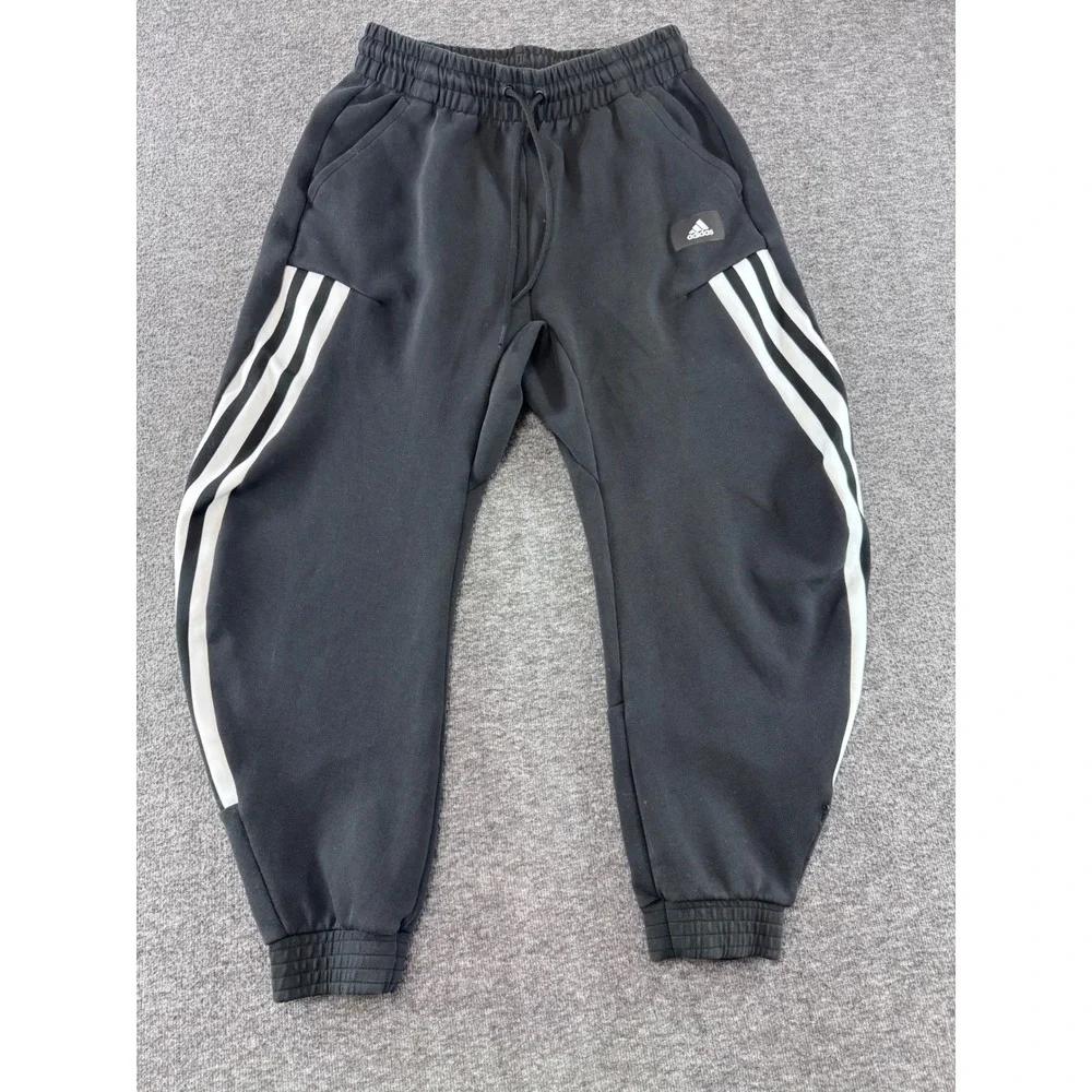 Adidas Mens Black White 3-Stripe Cuffed Jogger Sweatpants Size M